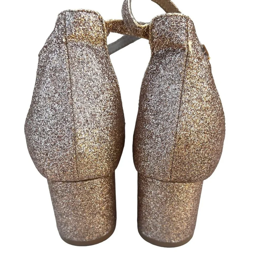 Betsey Johnson Women’s Size 6.5 Heels Rose Gold Glittery with Sequin Flowers 2” - Picture 9 of 9